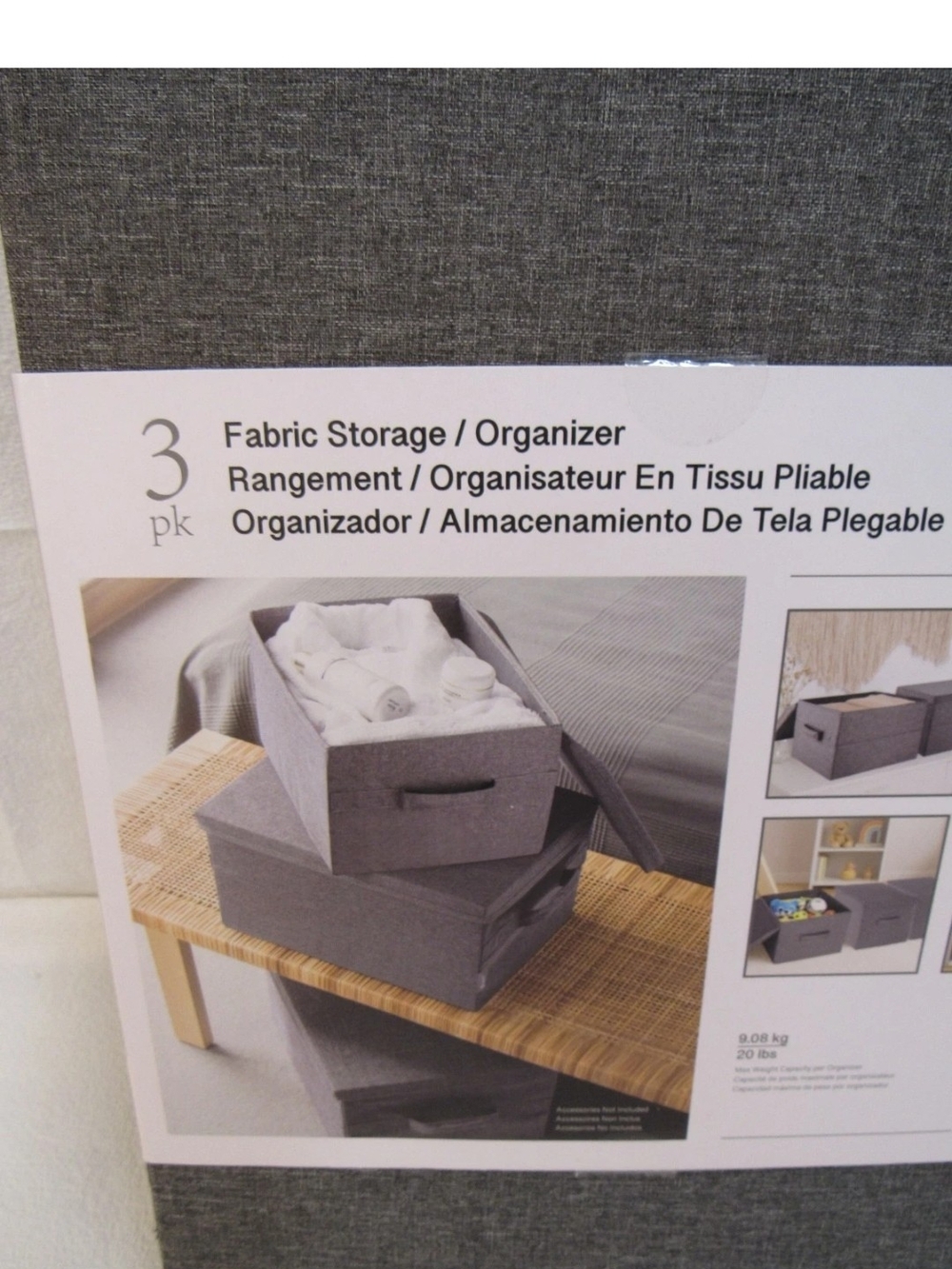 Allspace Collapsible Fabric Storage Organizer, 3 Pack Gray 15.5"Lx11.3"Wx8.7"H - Picture 8 of 9